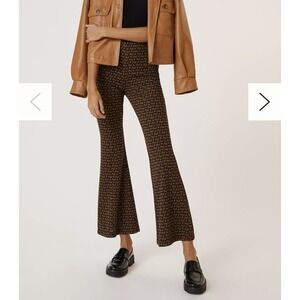 Anthropologie Sabine Flare Pants Womens S Black Brown Retro Print High Rise